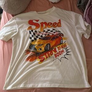 SHEIN White and Red Racing Graphic Tee